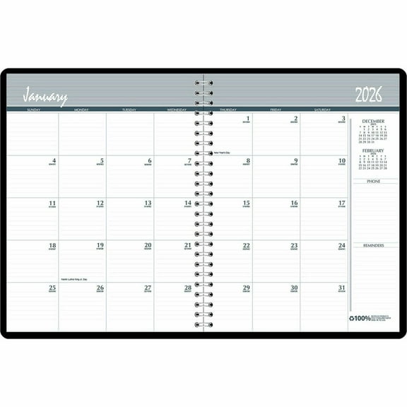 House of Doolittle 2620-02 11 in. x 8.5 in. 24-Month (Jan 2026-Dec 2027) Recycled Ruled Monthly Planner - Black Cover