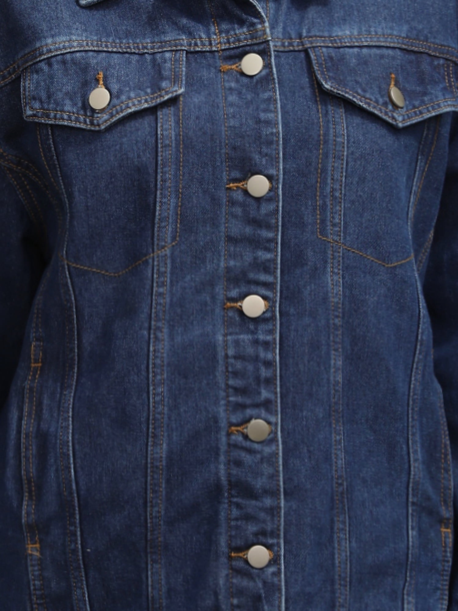 Unique Bargains Women's Casual Denim Jacket with Oversized Pockets L Dark Blue