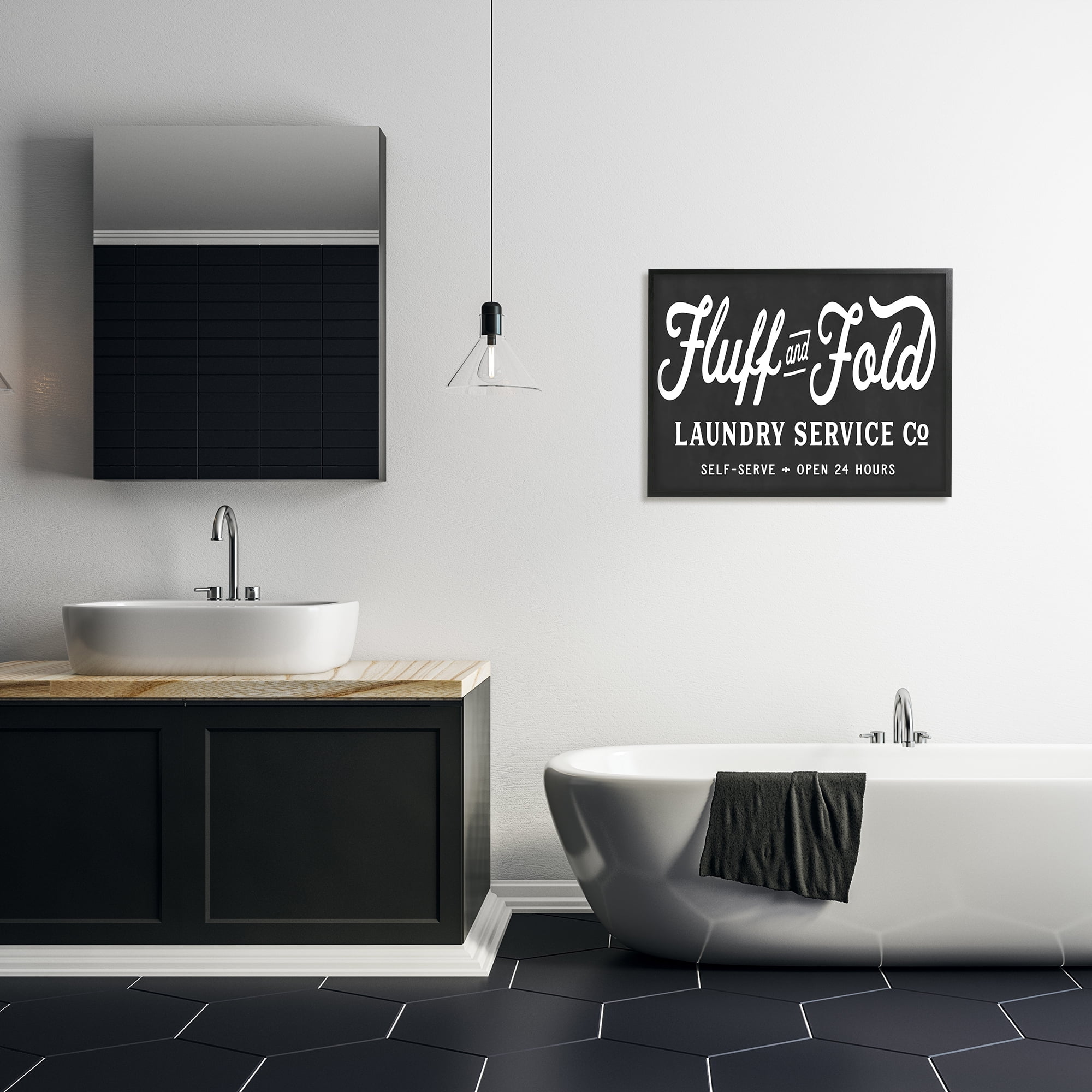 Stupell Industries Vintage Fluff and Fold Laundry Advertisement Black White Vintage Painting Black Framed Art Print Wall Art, 24 x 30, Design by Lettered and Lined