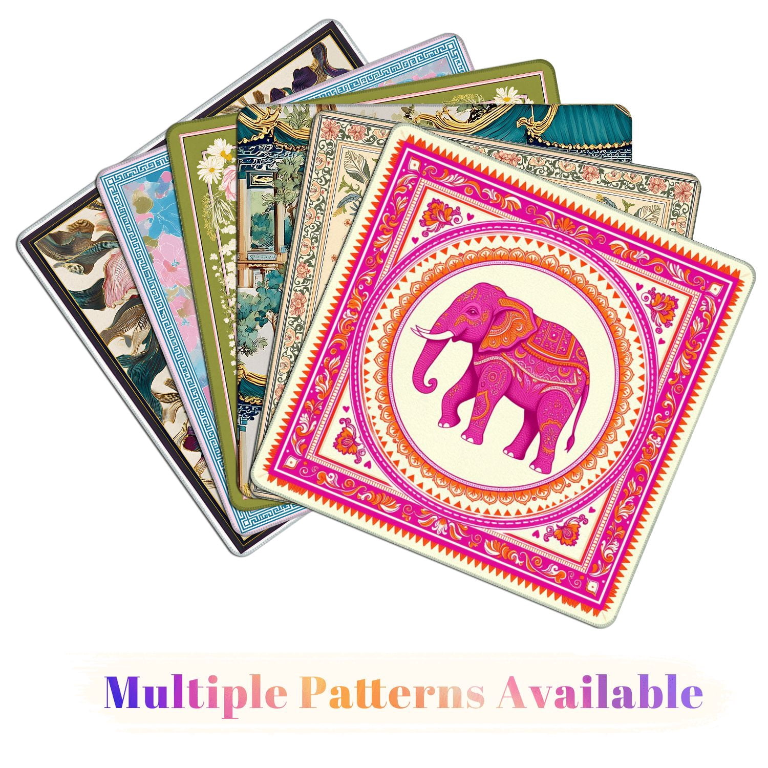 Mahjong Mat 31.5" x 31.5" Ornate Pink Elephant Mandala Art Intricate Floral Ethnic Patterns Non-Slip Noise Reduction American Mahjong Tiles Table Cover for Dominoes Poker Card Board Games Gift