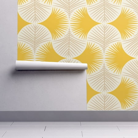 Removable Leaf - Removable Water-Activated Wallpaper Tropics Tropics Yellow Beige Gingko Leaves