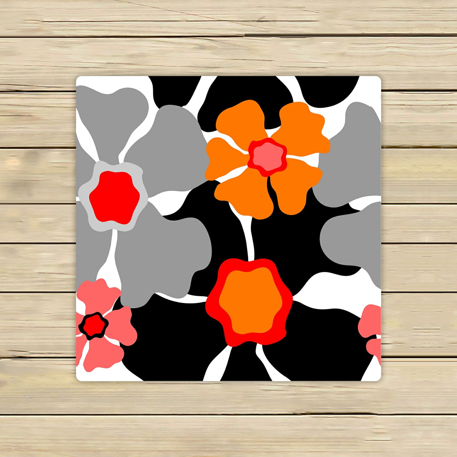 ECZJNT Retro Floral 1960S Grey Red Pink Orange Black White Beach Bath