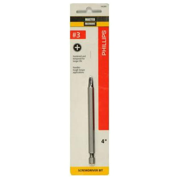 Master Mechanic 160385 Power Screwdriver Bit, #3 Phillips, 4-In. - Quantity 6