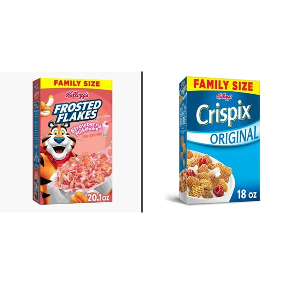 Kellogg's Crispix Original Cold 18 oz & Kellogg's Frosted Flakes Strawberry Milkshake 20.1 oz