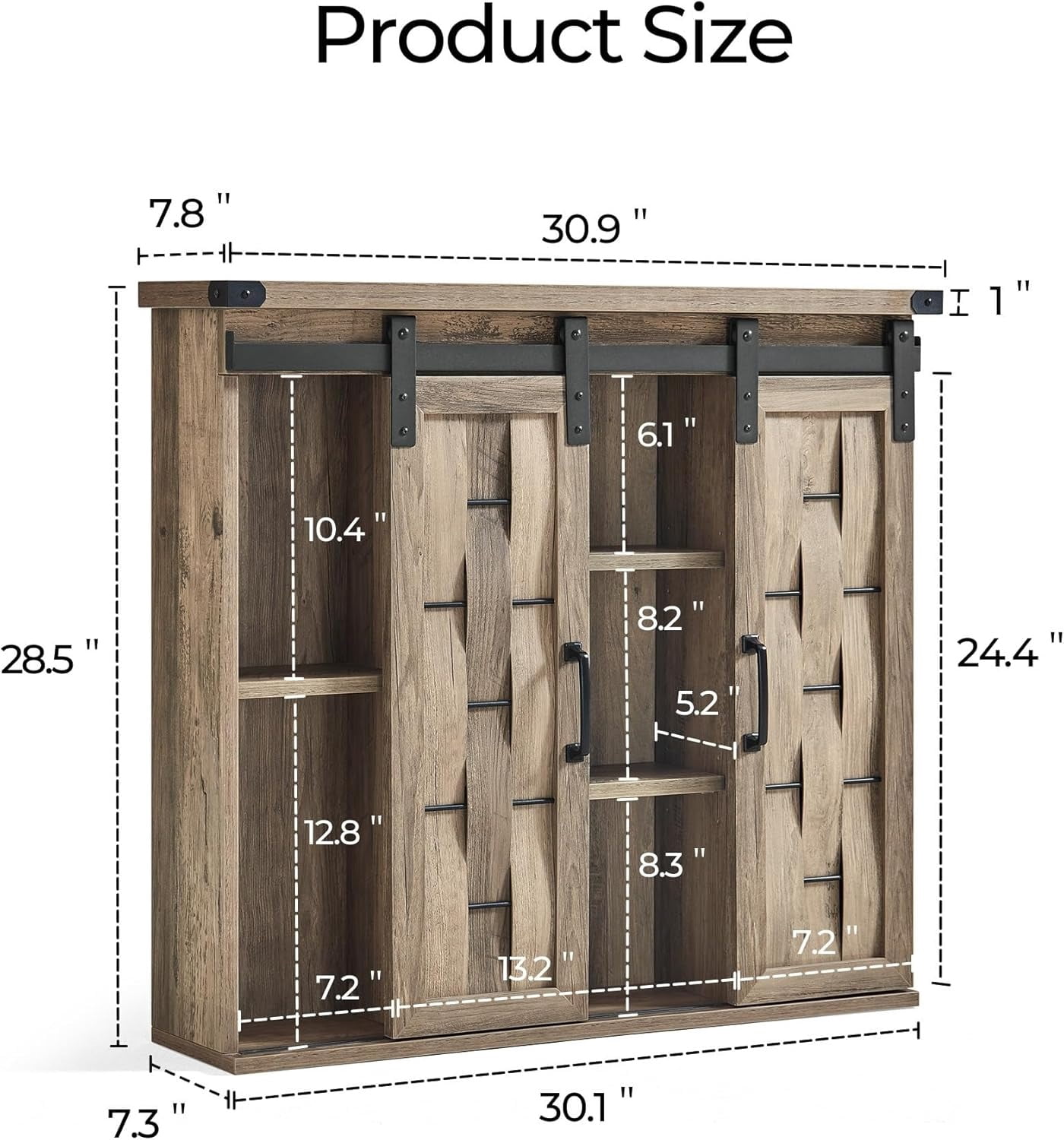 Caffoz 31 Inch Farmhouse Sliding Barn Door Medicine Cabinet Adjustable Shelves Light Brown