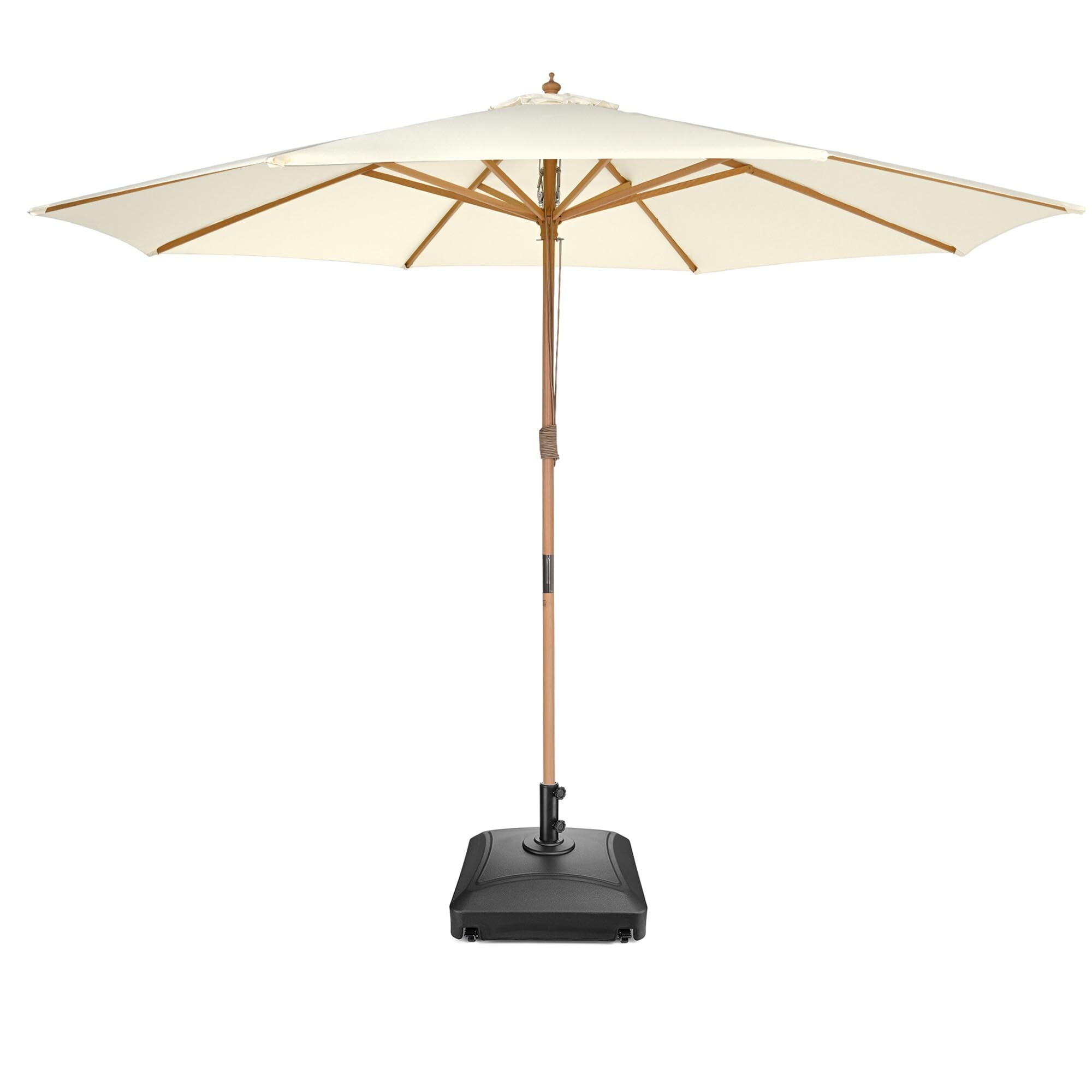 Yescom 13FT Outdoor Solid Wooden Large Patio Umbrella with 4 Wheels Base Beech Pole for Deck Pool Backyard Garden Market Beach Parasol,Ivory