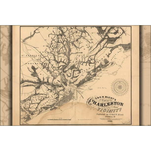 24"x36" Gallery Poster, map of Charleston south carolina
