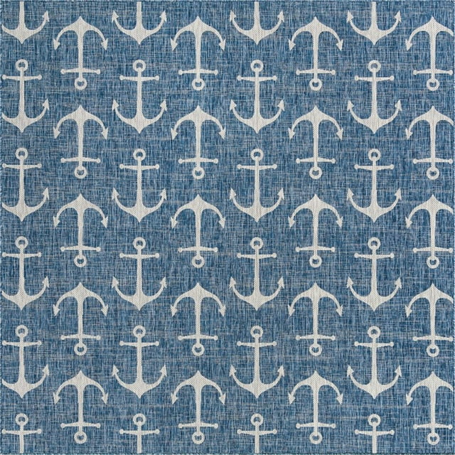 Unique Loom Tapis de Plage Nautique Côtier Extérieur 10' x 10' Carré Bleu/gris