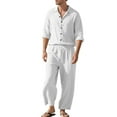 thumbnail image 4 of VBTAPA Cotton Linen Sets for Men Long Sleeve Button Down Shirt and Drawstring Wide Leg Pants 2 Piece Set Summer Casual Beach Vacation Outfits White S, 4 of 9