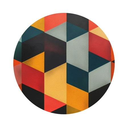 

Matuu Geometric Cube Pattern Art for Cup Coasters Set of 6 Leather Coasters Desk Coasters for Office Measures 4” x 4” Round Shape