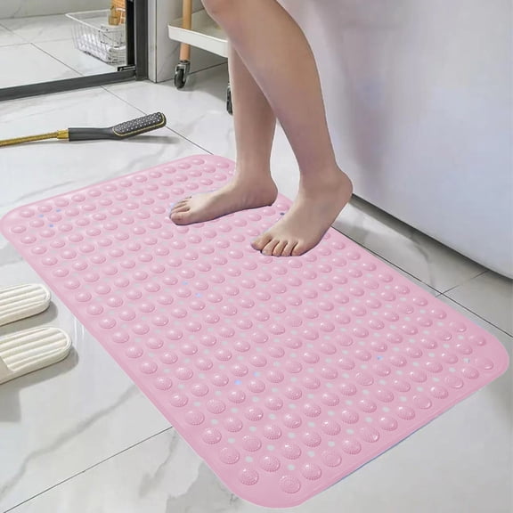 EGYMEN Rectangular Bathroom Mat, Non-Slip Shower Floor Cushion, Waterproof Bath Massage Mat, Ergonomic Suction Cup Bath Mat for Safety and Comfort(Pink)