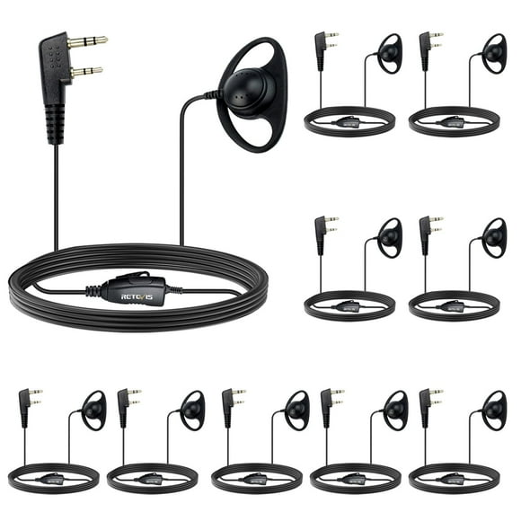 Retevis Walkie Talkie Earpiece with Mic, 2 pin, D Shape, for Retevis RT21 RT68 RT68H H777 H777H, Compatible with Baofeng BF-888S BF-T26 Kenwood Walkie