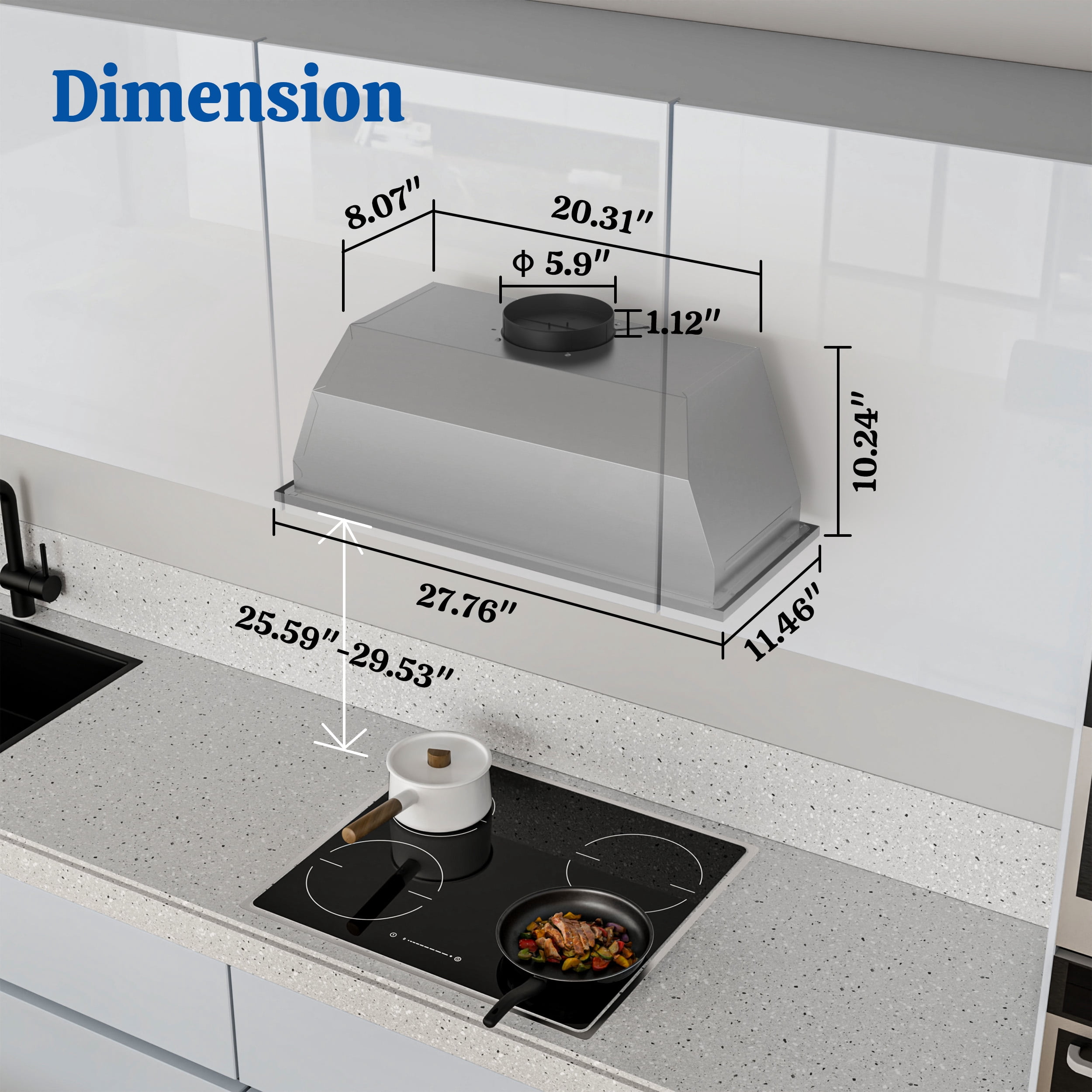 FIREGAS Range Hood 30 inch, Built-in Kitchen Hood with 3 Speed Exhaust Fan, Ducted/Ductless Range Hood, Stainless Steel Range Hoods with Light