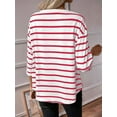 thumbnail image 3 of Womens 3/4 Length Sleeve Tops Striped Boat Neck Shirt Frenchy Cotton Tees Red M, 3 of 6