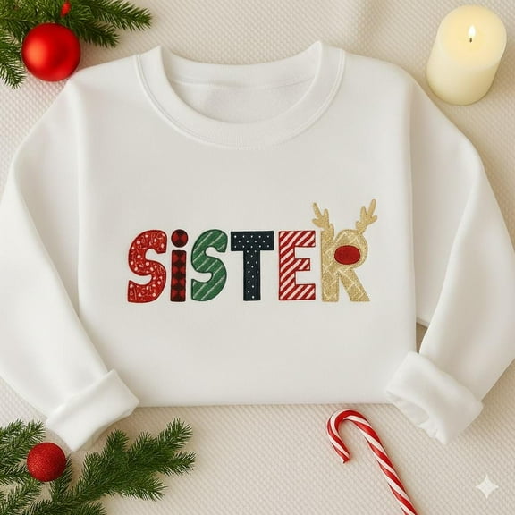 Sister Christmas Sweatshirt | Matching Sister Xmas Shirts | Sister PJ Shirts | Matching Christmas Shirts | Reindeer Letters Christmas