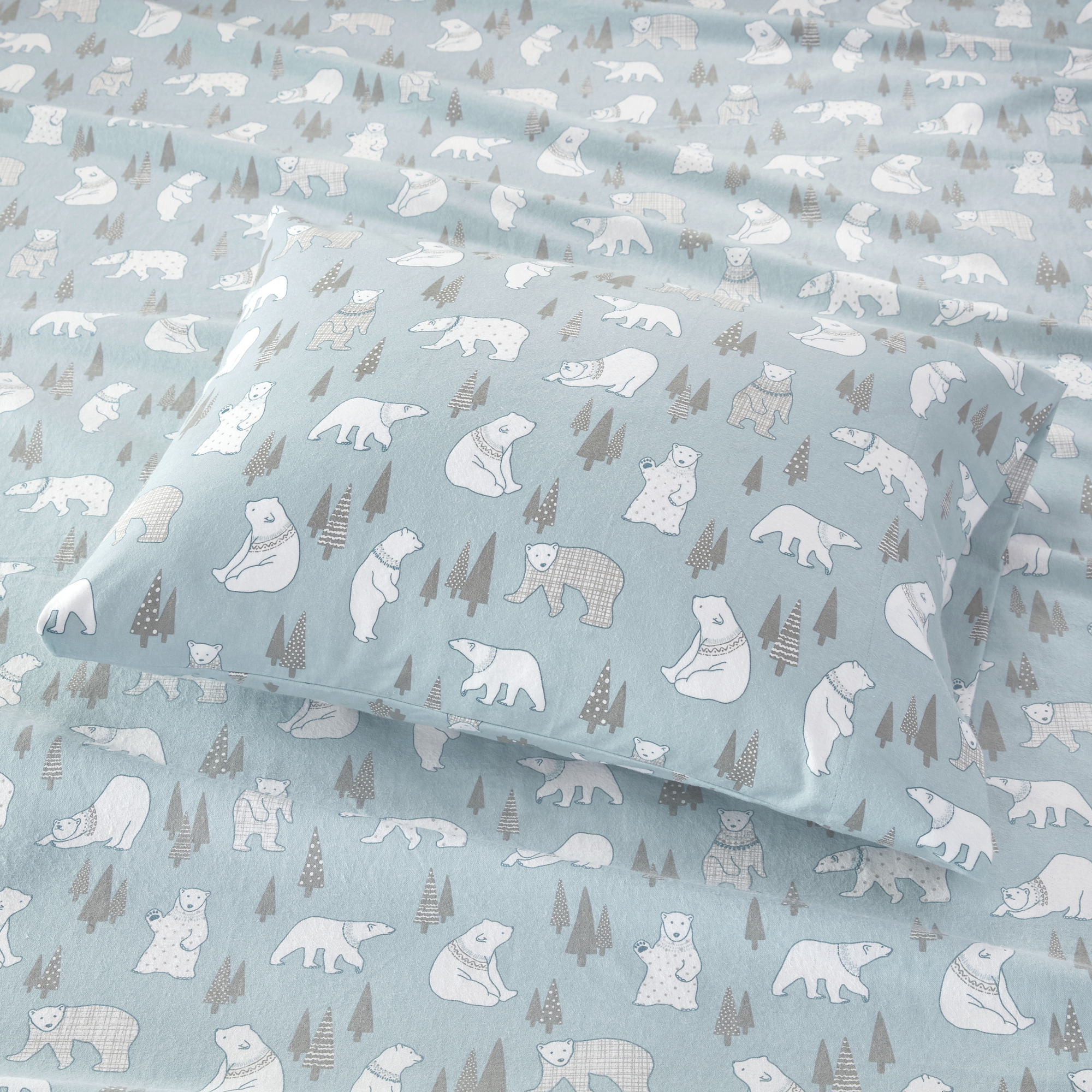 Comfort Classics Cozy Flannel 100% Cotton Sheet Set, Blue Polar Bears, Twin XL - image 5 of 9