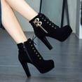 thumbnail image 3 of Women's Platform Wedge Ankle Boots | Chunky Heel Lace-Up Winter Boots, 3 of 11