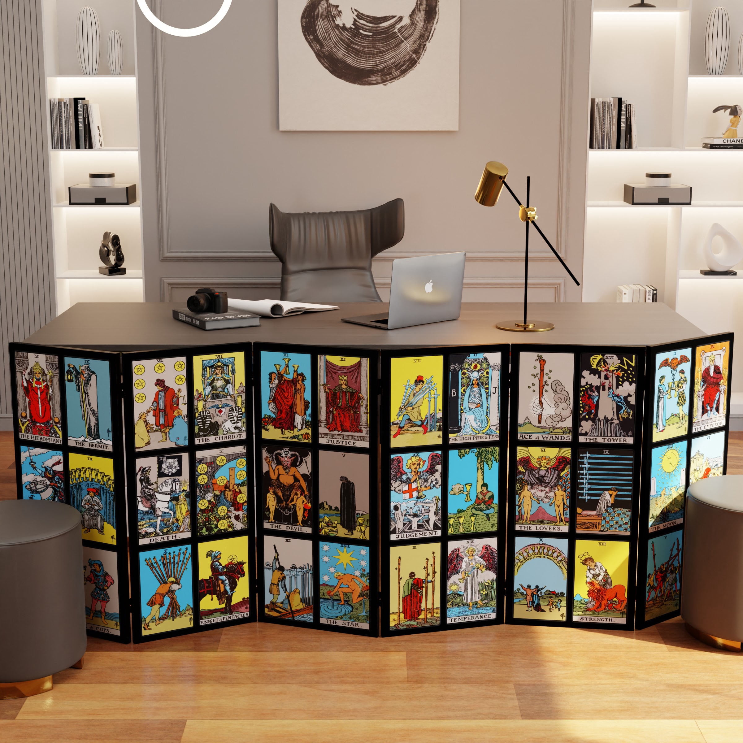 3 ft. Short Double Sided Rider-Waite Tarot Canvas Folding Screen