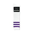 thumbnail image 4 of Neon Nation Unisex Adult White Knee High Socks with Various Colored Stripes (Purple Stripes), 4 of 4