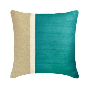 The HomeCentric Decorative Turquoise 22"x22" (55x55 cm) Throw Pillows, Silk & Linen Patchwork & Colorblock Throw Pillows For Couch, Solid Color Pattern Modern Style - Turquoise Silkastic