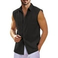 thumbnail image 2 of Yiaimeir Men's Summer Tops Fashion Solid Color Sleeveless Button-Down Shirt,Size S-6XL, 2 of 4