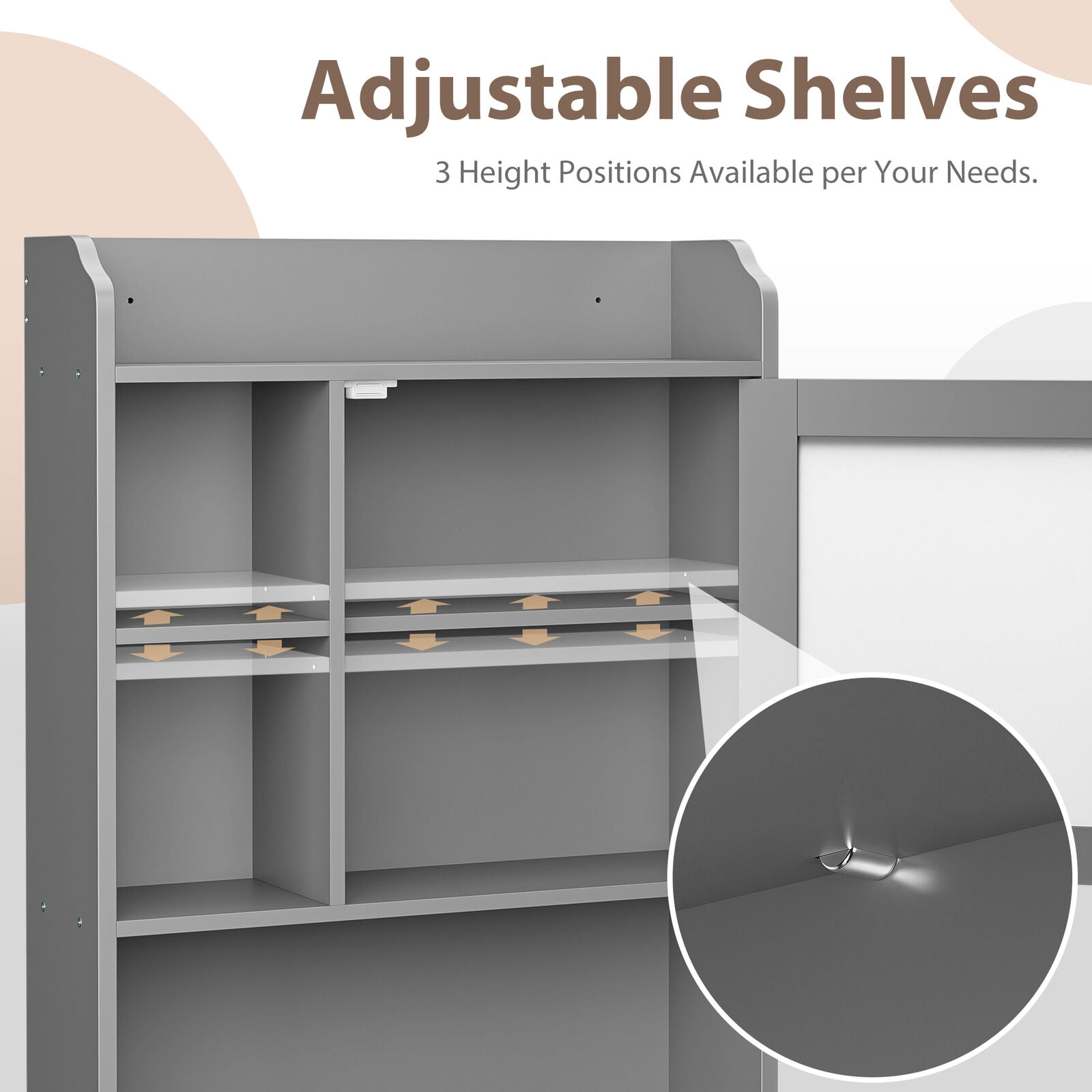 Favory Over The Toilet Cabinet, Double Door Bathroom Storage Organizer, Toilet Rack with Inner Adjustable Shelf and Open Storage Shelf,Gray