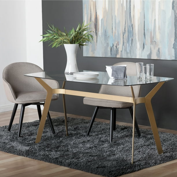 Studio Designs Home Archtech 60" Modern Glass Top Dining Table, Gold
