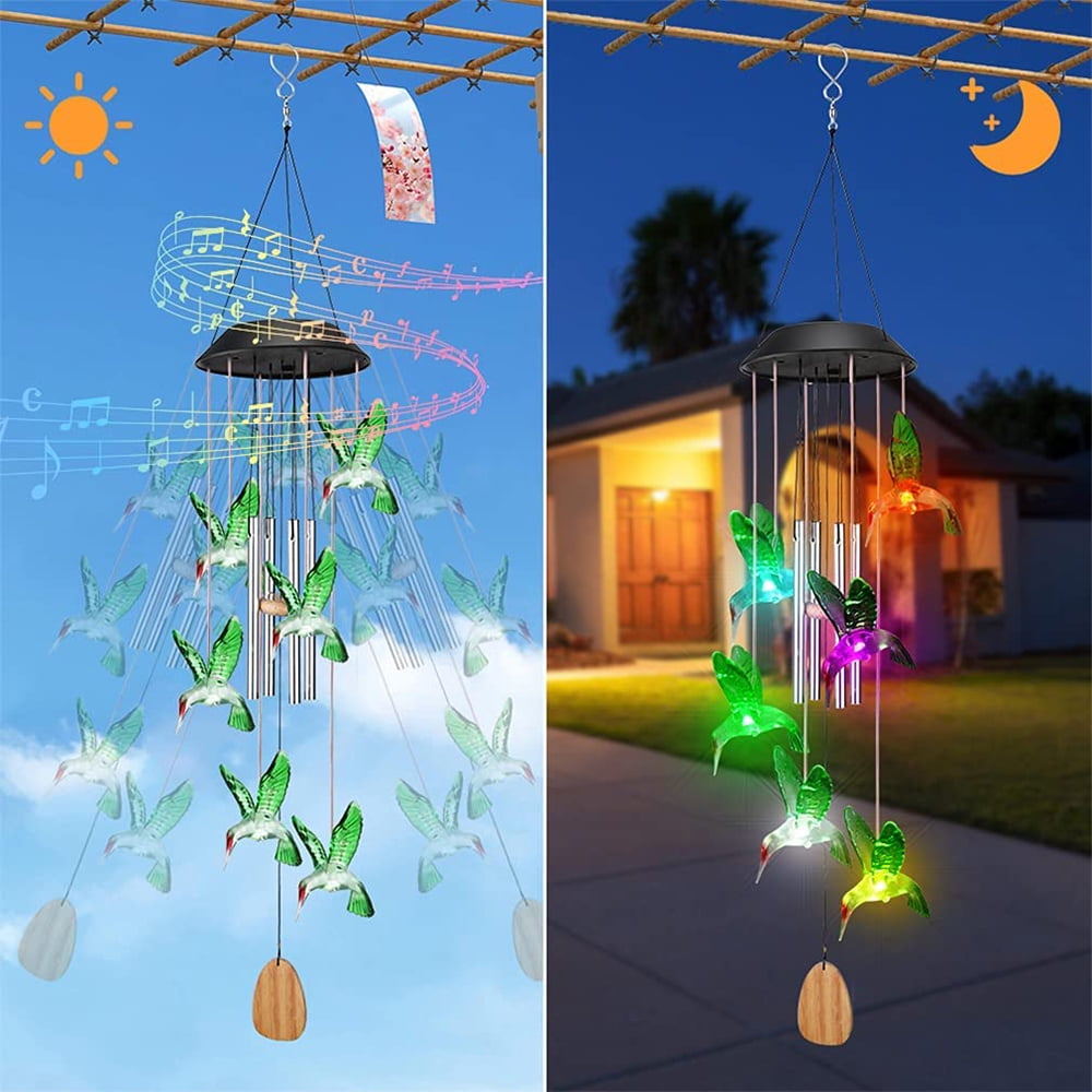 Wind Chimes, Hummingbird Solar Wind Chime Lights, Waterproof for Outside, Patio, Garden