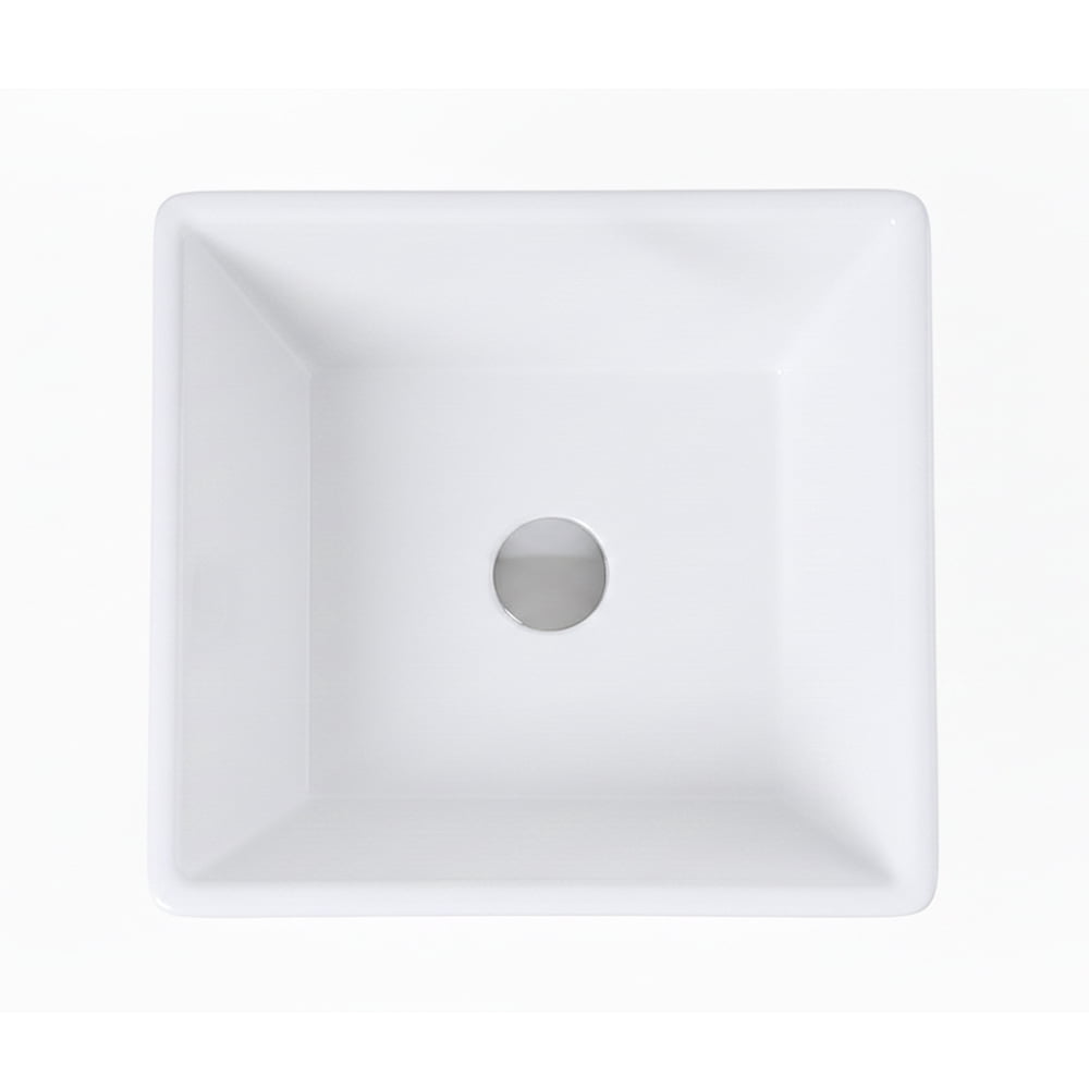16x16 Inch Square Ceramic Vessel Sink with Faucet and Pop-Up Drain, White Porcelain Bathroom Vanity Sink and Countertop Basin Set