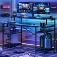thumbnail image 2 of Bestier 55" Gaming Desk with LED Light & Monitor Stand Computer Desk Corner Desk for Home Office, Black Carbon Fiber, 2 of 8