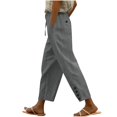 thumbnail image 2 of Women Pants on Under $5! Cagogo Casual Linen Pants for Women Cotton Side Button Drawstring Elastic Waist Trendy Pants Straight Leg Lightweight Trousers Summer Beach Lounge Pants with Pocket, 2 of 6