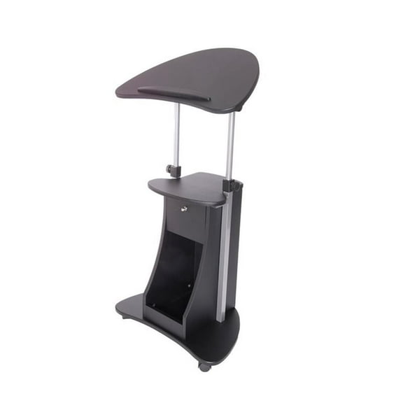 Pemberly Row Sit-to-Stand Rolling Laptop Cart With Storage in Black