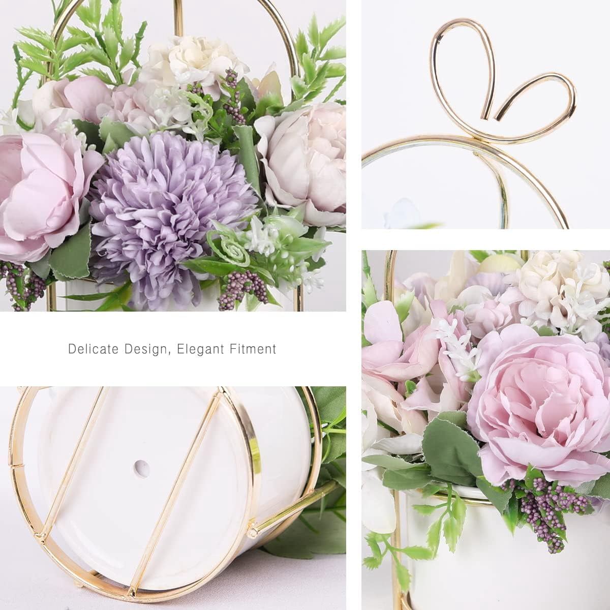 Artificial Flowers Hydrangea with Ceramic Vase Silk Chrysanthemum Mini Potted Fake Flowers Hanging Potted Plants for Wedding Home Office Decoration Pack of One (White)