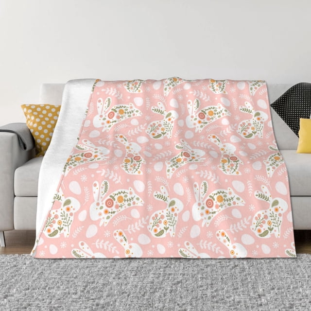 Balery Easter Bunny Manta de Franela con Dibujo, Lujo Ultra Suave y Cálido, Antipelusa y Resistente a las Arrugas para Cama, Sofá, Camping -40"x30"