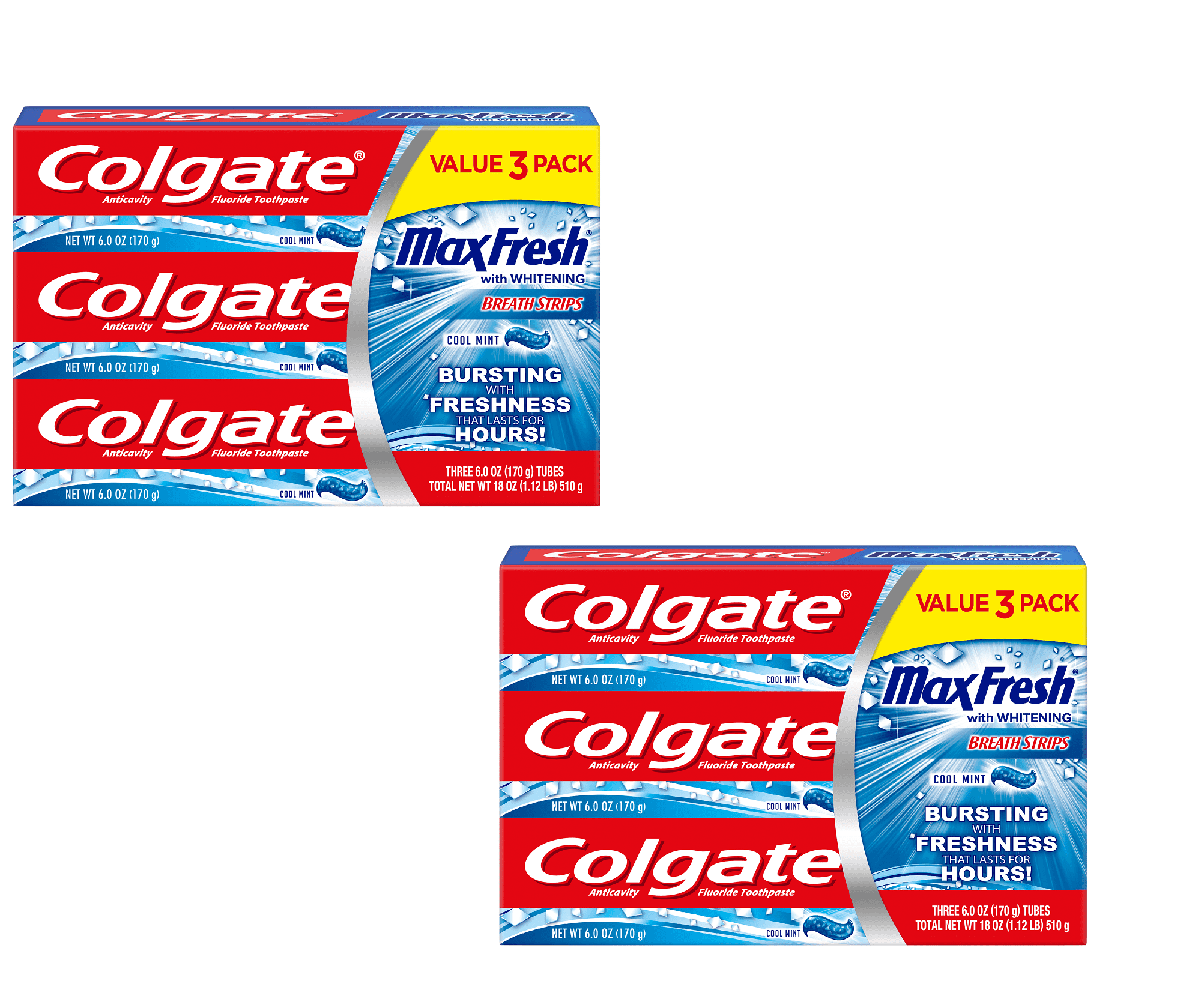 Colgate Max Fresh Toothpaste with Mini Breath Strips, Cool Mint - 6.0 Ounce (6 Pack)
