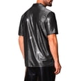 thumbnail image 3 of INSPIRE CHIC Men's Camp Collar Metallic Short Sleeve Button Down Shiny Disco Shirts S Silver, 3 of 4