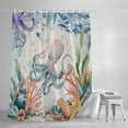 thumbnail image 4 of Octopus Coastal Small Stall Shower Curtain, Waterproof Shower Curtains for Bathroom, Summer Nautical Starfish Coral Beige Washable Fabric Bath Curtain for Bathtub Decoration with Hooks 36x78 Inches, 4 of 9