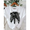 thumbnail image 6 of Women's Halloween Skeleton Print T-Shirt - Casual Crew Neck, Short Sleeve Top, Breathable 100% Cotton, Machine Washable, Loose Fit, Random Print, Sizes S-3XL, Perfect for Halloween, 6 of 8