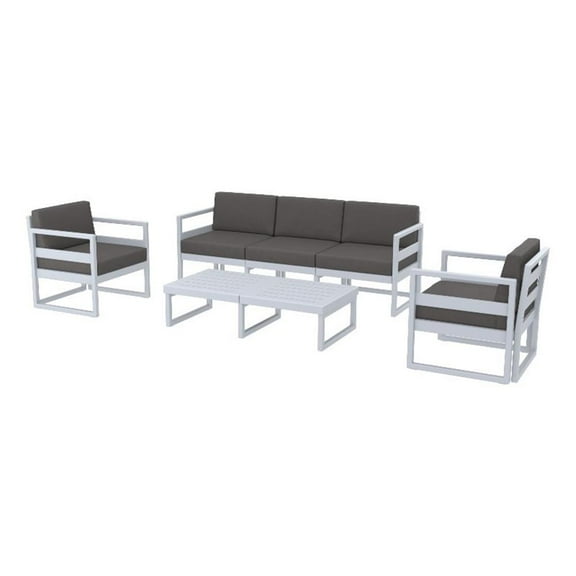 Compamia Mykonos 5 Person Lounge Set in Silver finish with Charcoal Cushions