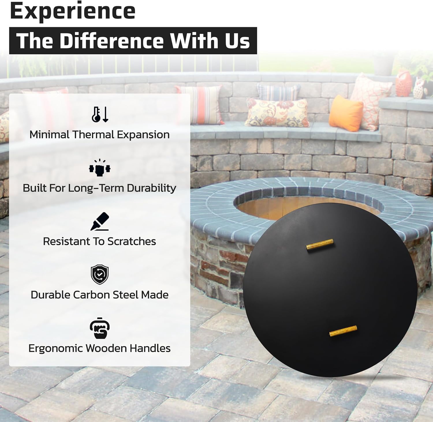 FEBTECH Fire Pit Shield 38 Inch - 16 Gauge Heat Resistant Coated Carbon Steel - Compatible with Fire Pits Inside Diameter Up to 36"