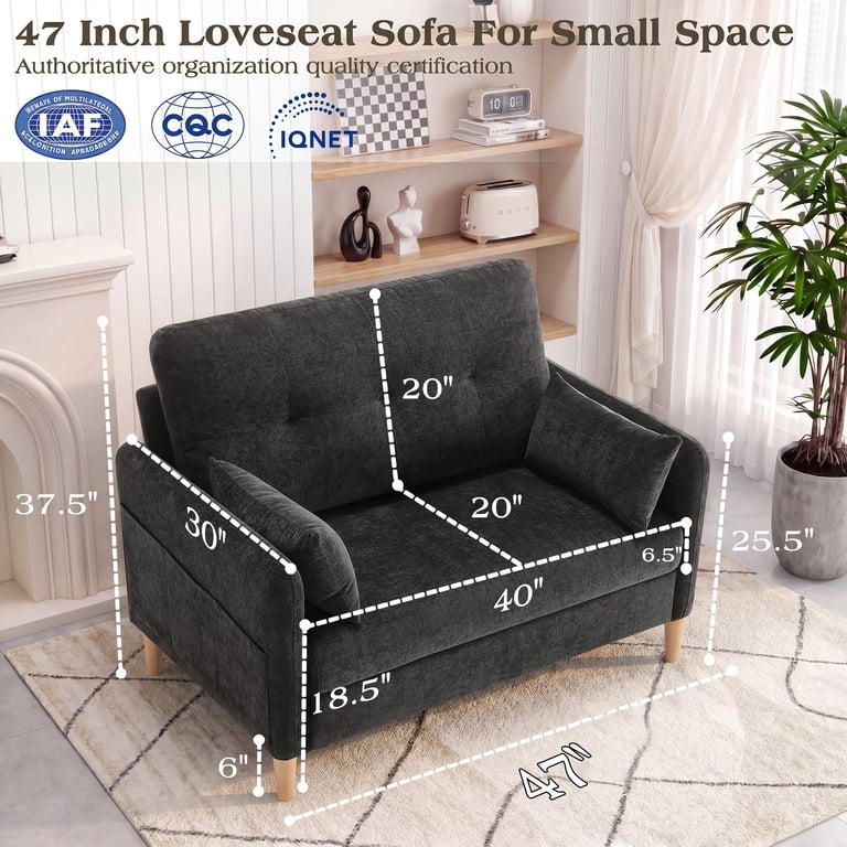BedLuxury 47" Loveseat, 2-Seat Chenille Sofa, Dark Grey photo 7