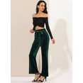 thumbnail image 4 of INSPIRE CHIC Pantalones de terciopelo para mujer Pantalones anchos elásticos de cintura con lazo con bolsillos Verde oscuro XS, 4 of 6