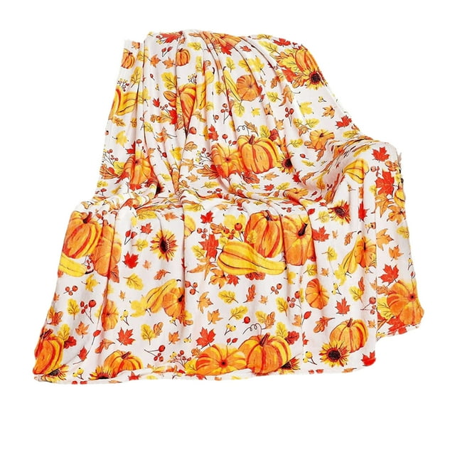 Orange Throw Blanket,Soft Throw Blanket Blanket Pumpkin Sunflower Pattern Printed Throw Blanket Nap Blanket Travel Portable Quilt Fall Throw Blanket,Throw Blankets for Bed