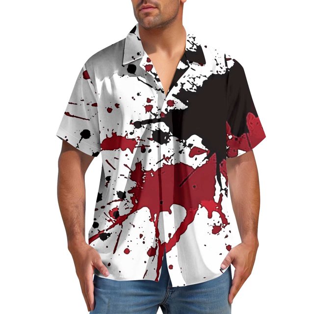 Blusa y camisa de manga corta con cuello vuelto para hombre, blusa informal de moda con botones y manga corta para hombre