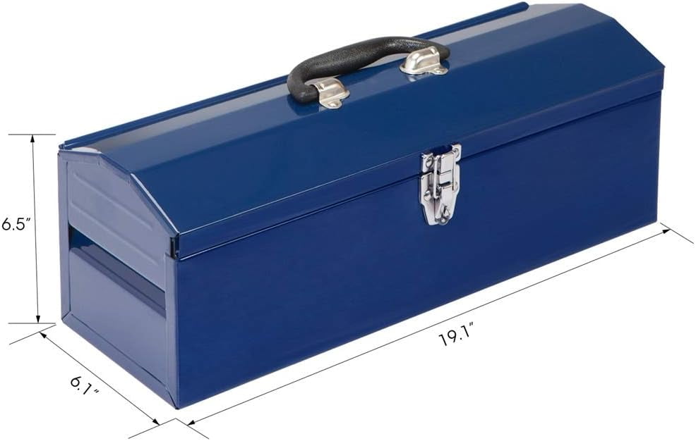 HPDMC Metal Tool Box Set of 2 - 19" Heavy Duty Steel Toolbox with Metal Latch - Portable Hip Roof Style Mechanic Tool Boxes for Car, Truck, Tractor & Home - Blue