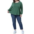 thumbnail image 2 of Agnes Orinda Women's Plus Size Tops Tunic Crew Neck Pleated Dressy Long Sleeve Shirts Blouse 1X Green, 2 of 6