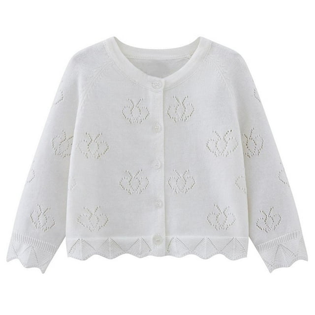 SROBPTY Cardigans d'Automne pour Filles, Cardigan Tricoté Uni à Col Rond à Manches Longues pour Enfants, Veste Décontractée Confortable Blanche 9 Mois