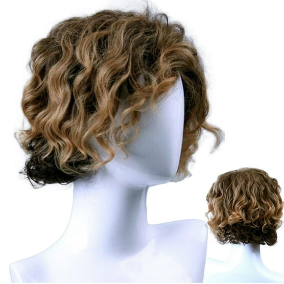 EDHITNR Clearance Men's Gradient Color Partial Bangs Small Curls Short Hair Wig Black and Friday Deals 90% off