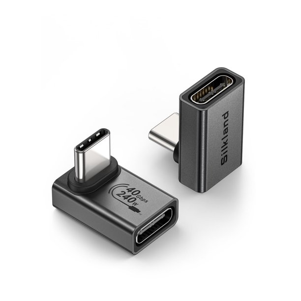 Adaptador USB-C Silkland de 90 grados, 240 W, 40 Gbps, paquete de 2