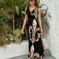 thumbnail image 3 of Fleur de Lis Faux Silver+Gold Damask Sleeveless Dress Women's clothing Elegant gown women's clothing summer novelties, 3 of 6